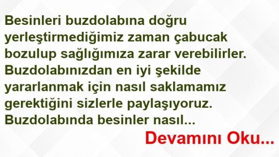 Besinleri Buzdolabında Saklamanın Püf Noktaları Besinleri Buzdolabında Saklamanın Püf Noktaları